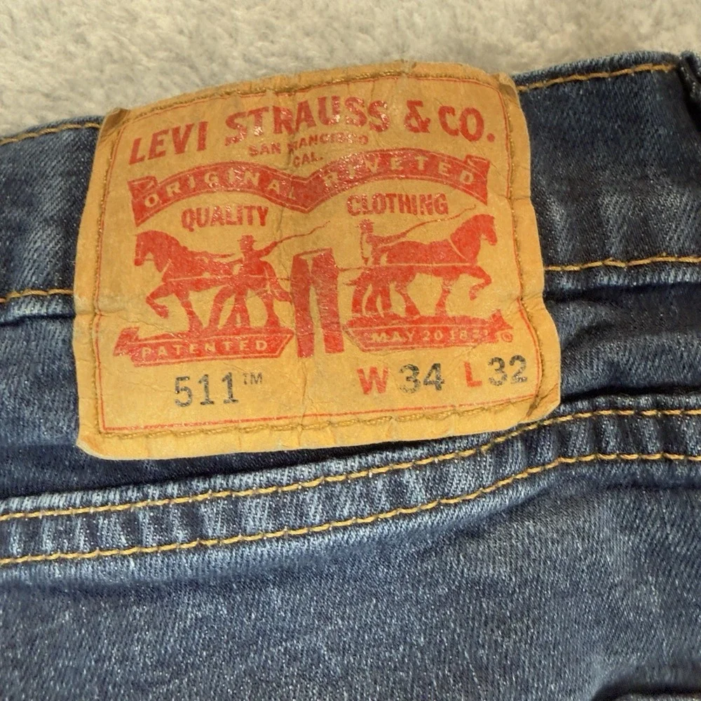 Levis 511 Jeans Mens 34x30‎ Blue Slim Straight Mid Rise Dark Wash Stretch